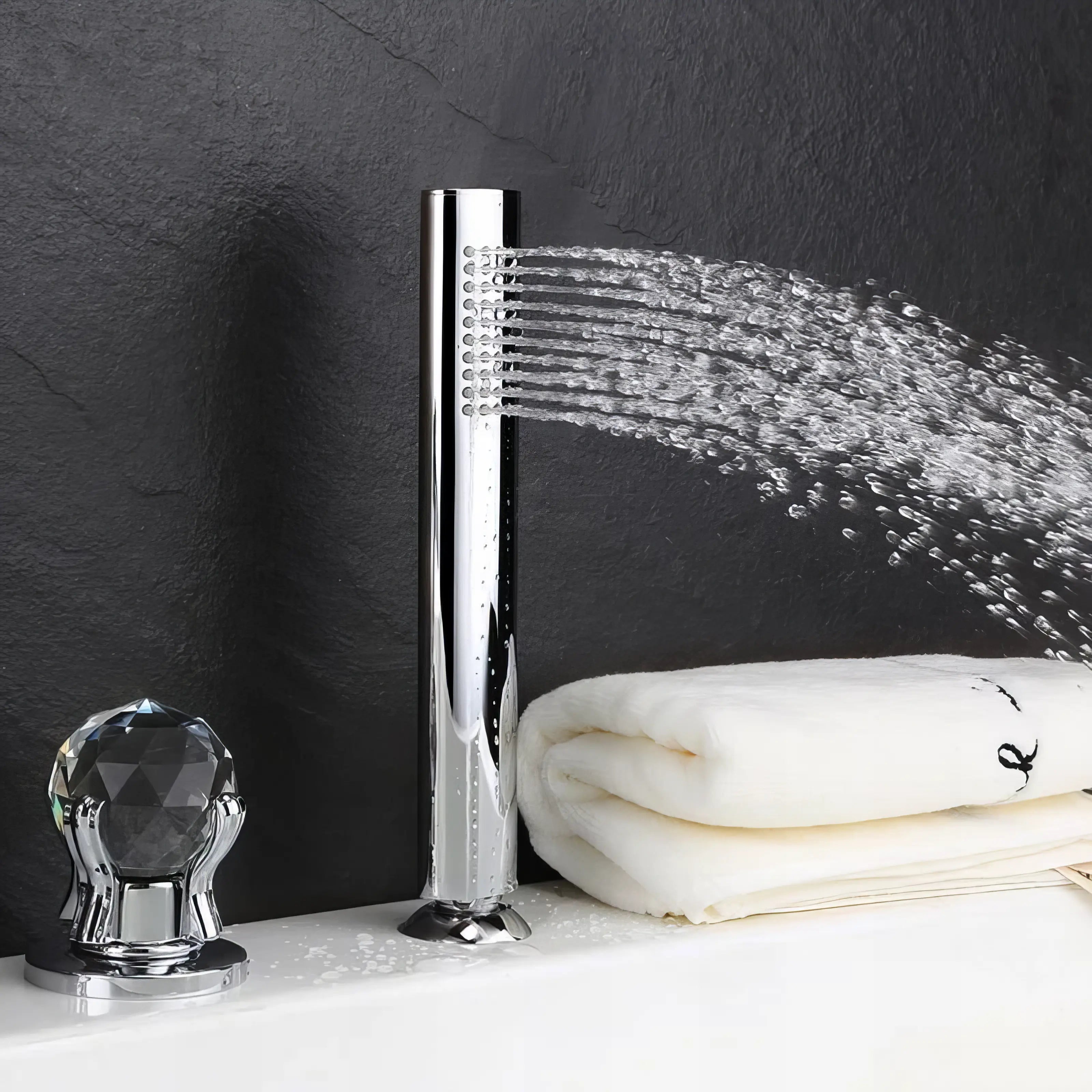 Gabriela - Modern Crystal Ball 5 Piece Bathtub Tap Set with Pull Out Shower Spray