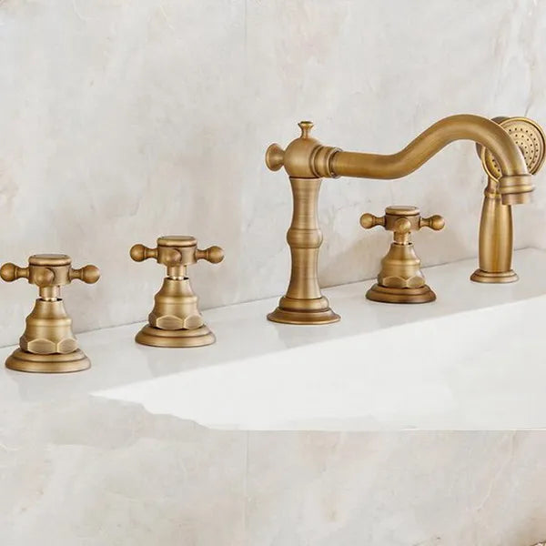 Tiera - Antique Brass Bathtub Shower Set 5 Piece