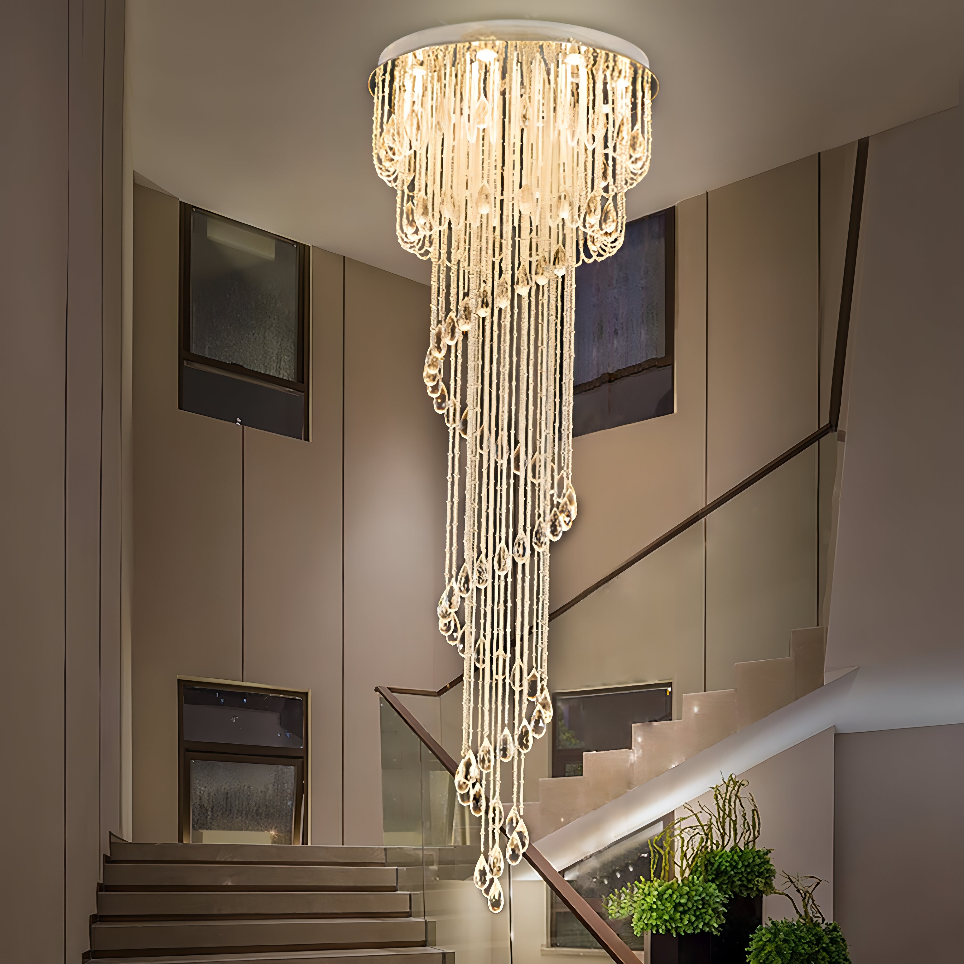 Hamza - Clear Glass Spiral Chrome Ceiling Light Chandelier