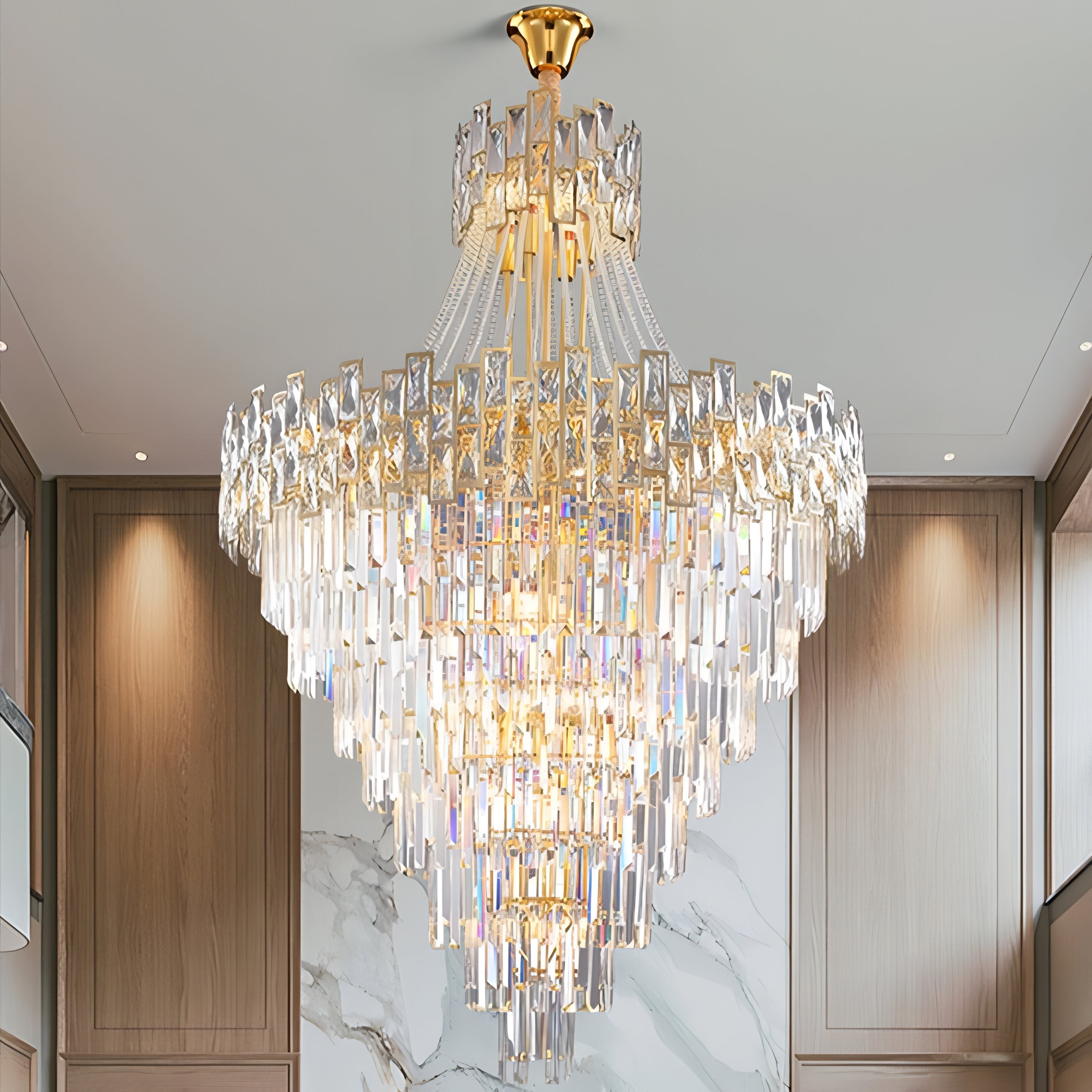 Harlan - Patterned Glass Round Gold Tiered Ceiling Light Chandelier