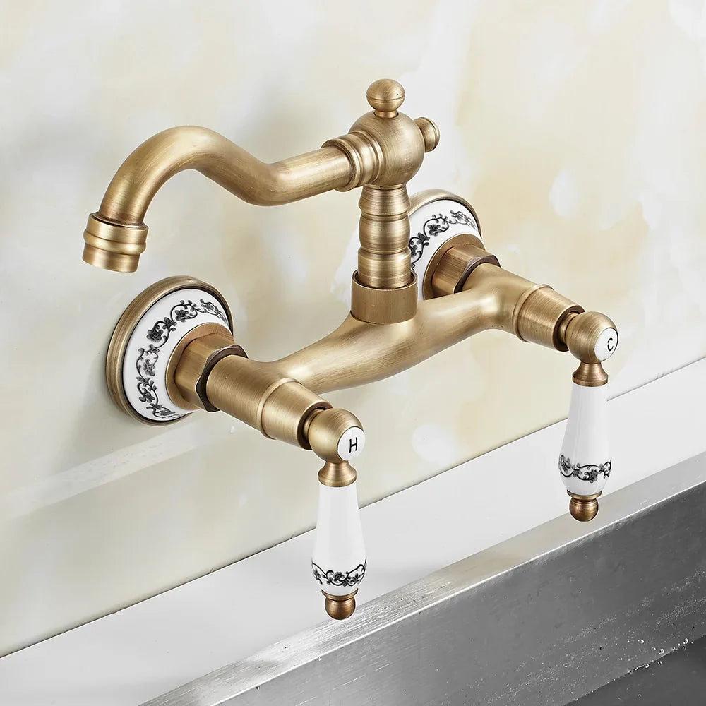 Herrick - Retro Ceramic Double Handle Wall Mounted Mixer Kitchen Tap