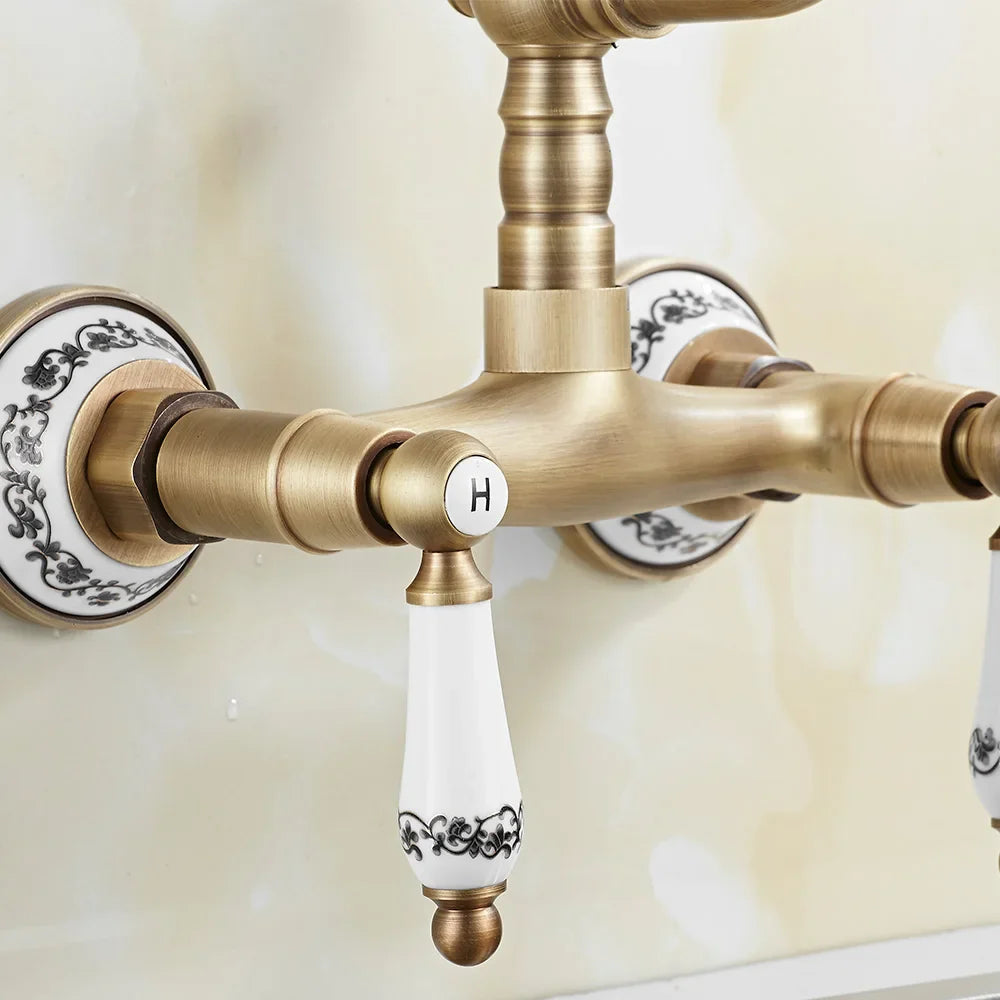 Herrick - Retro Ceramic Double Handle Wall Mounted Mixer Kitchen Tap