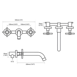 Turner - Modern Brass Double Handle Wall Mounted Basin Tap
