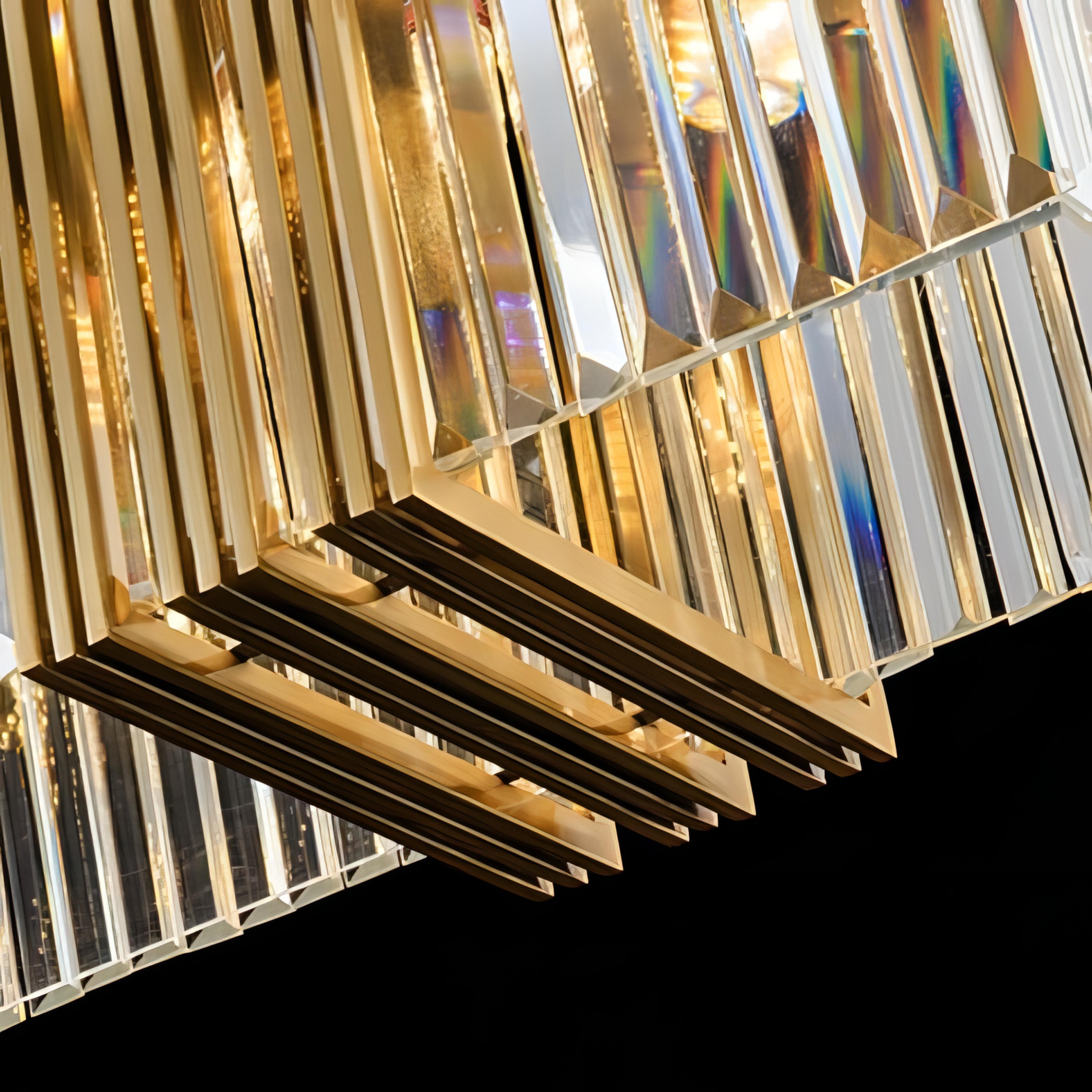 Rozalee - Modern Gold Rectangle Glass Crystal Hanging Ceiling Chandelier