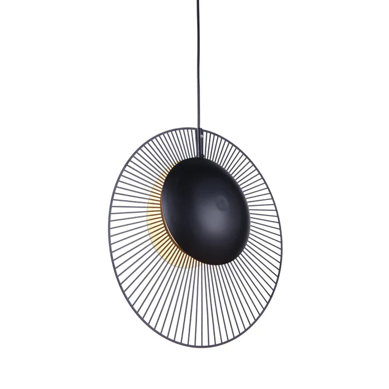 Volpe - Black Circular Striped Metal Spike Hanging Pendant Ceiling Light