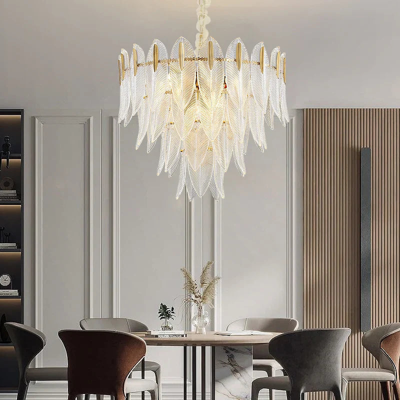 Underwood - Patterned Glass Tiered Feather Ceiling Chandelier