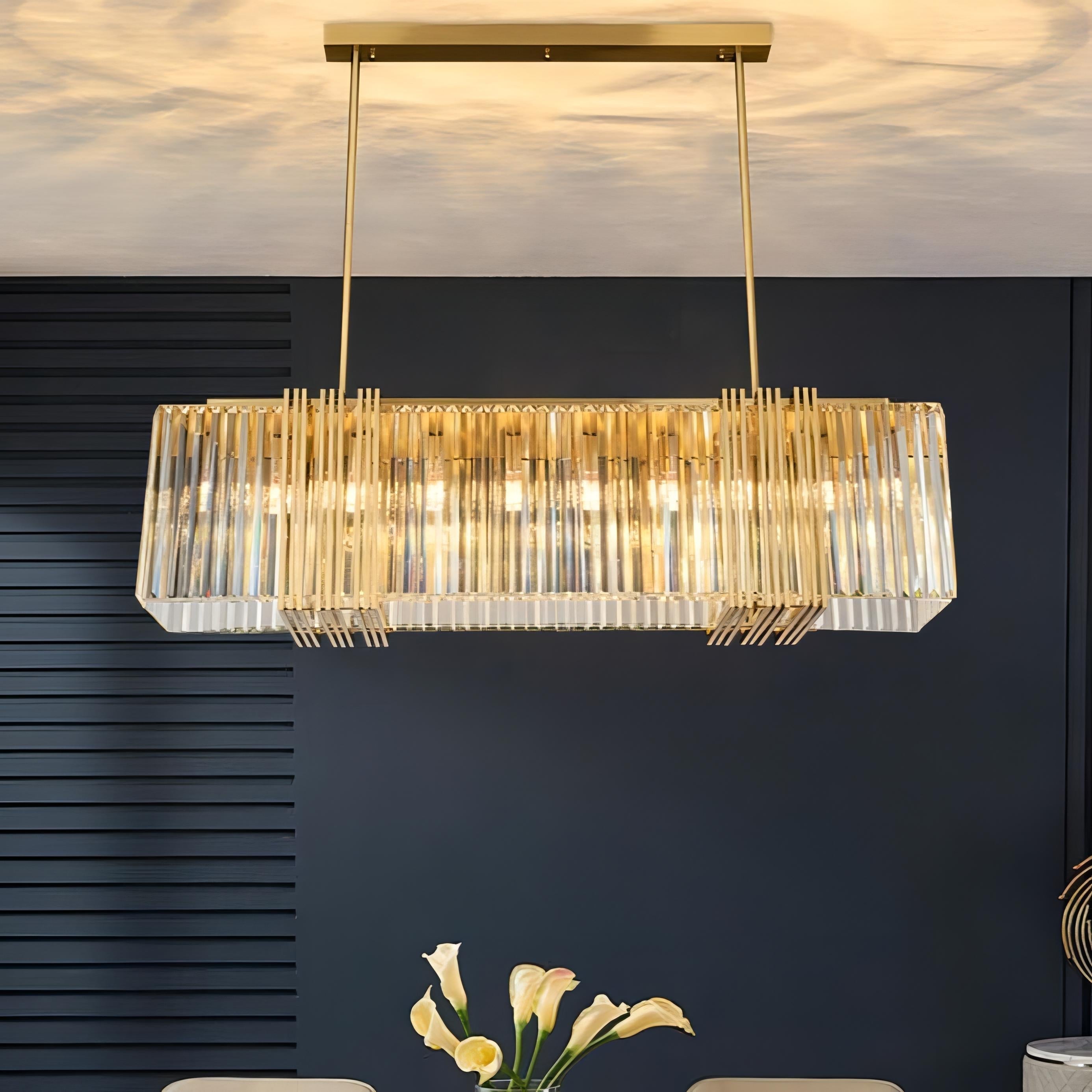 Rozalee - Modern Gold Rectangle Glass Crystal Hanging Ceiling Chandelier