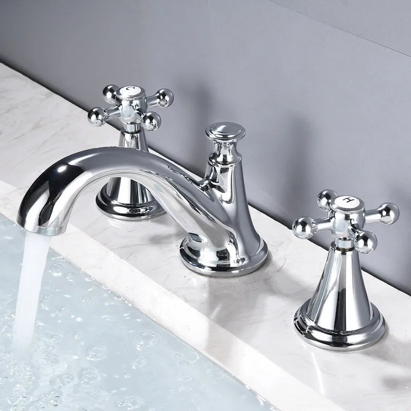 Tehya - Retro Modern Black Brass Dual Handle Mixer Basin Tap