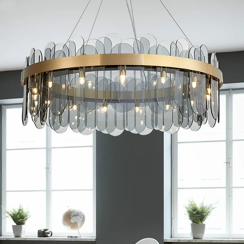 Manning - Patterend Glass Gold Hanging Ceiling Chandelier