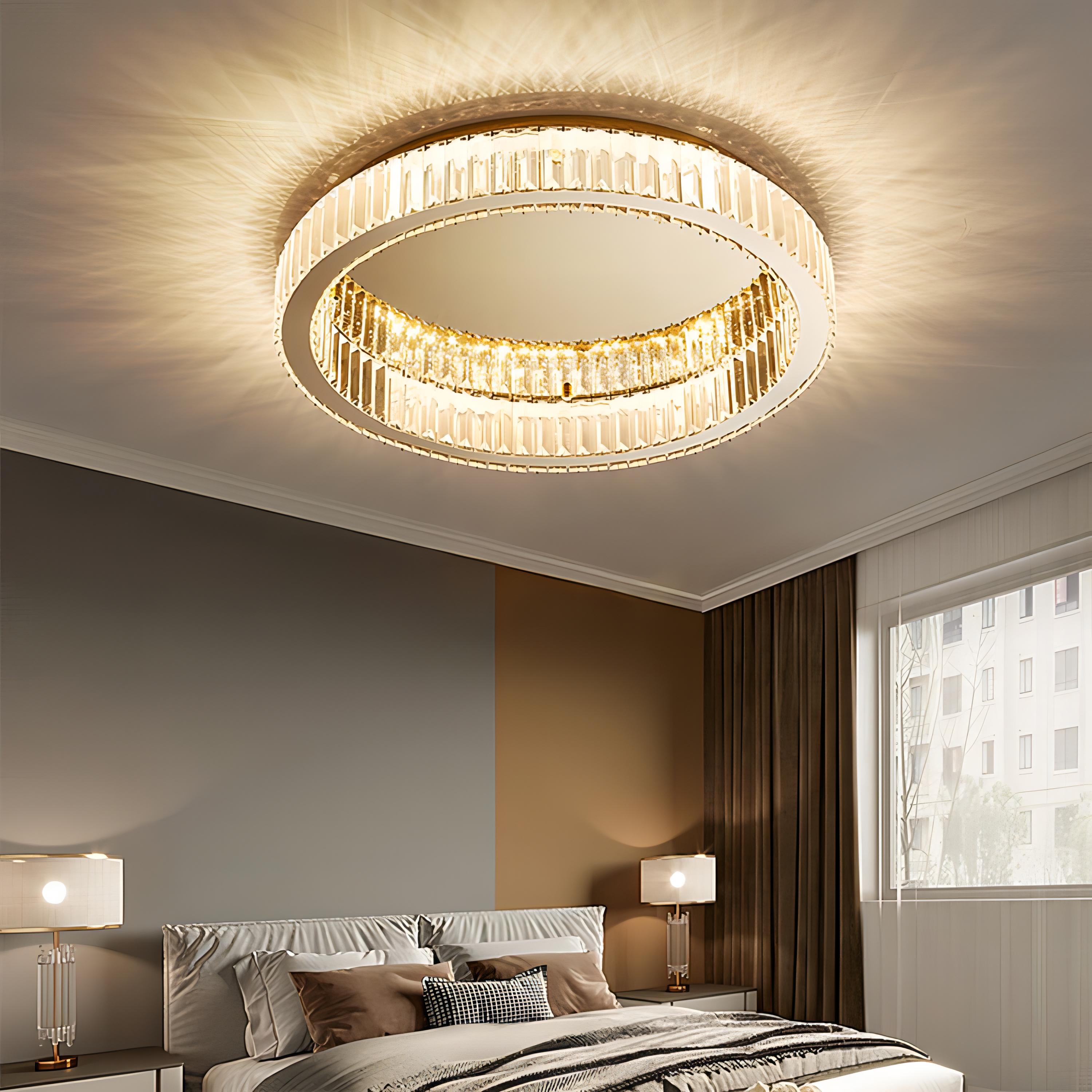 Mac - Crystal Glass Round Modern Semi-Flush Ceiling Light Chandelier