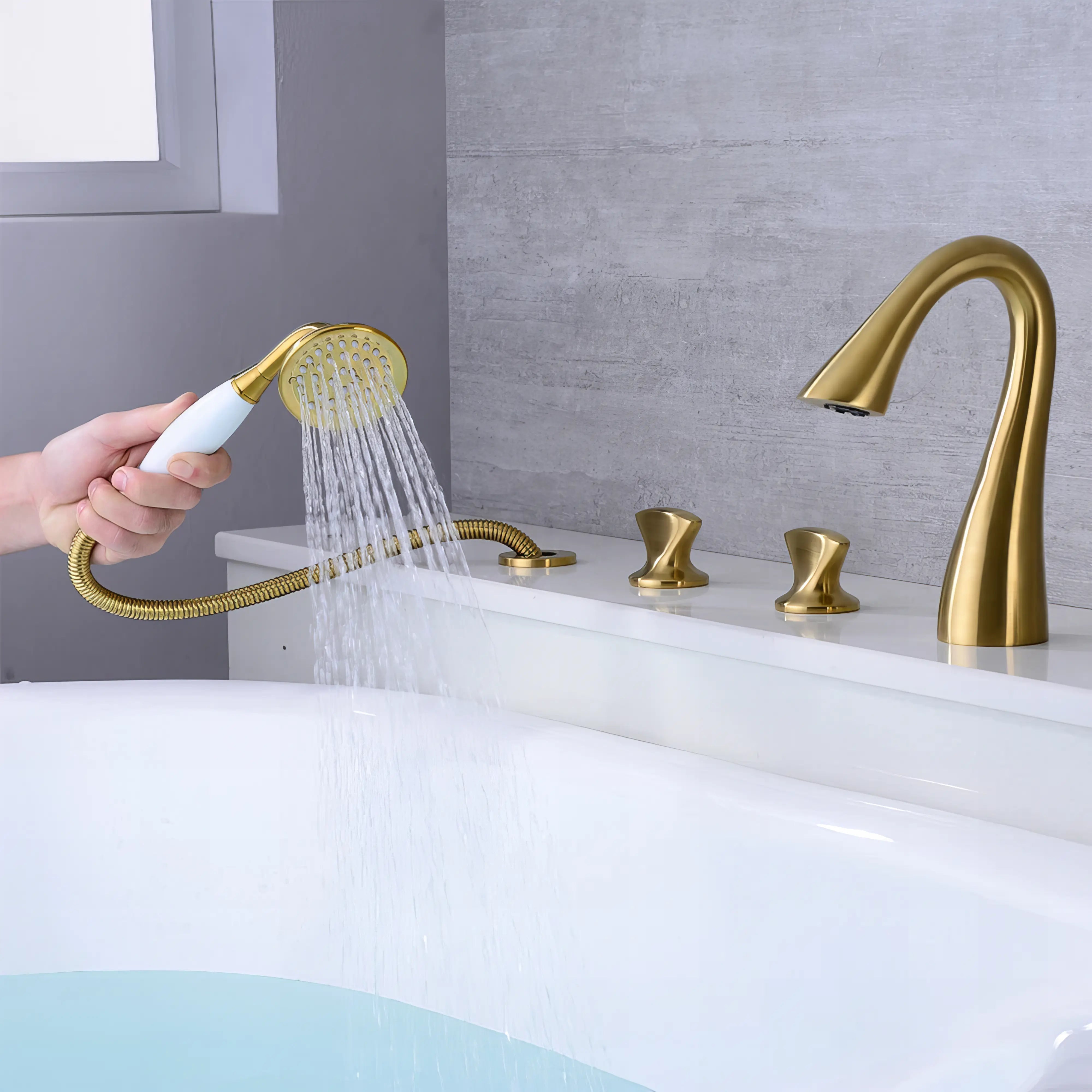 Mckayla - Modern 5 Piece Bathtub Filler Set with Pull Out Handheld Shower