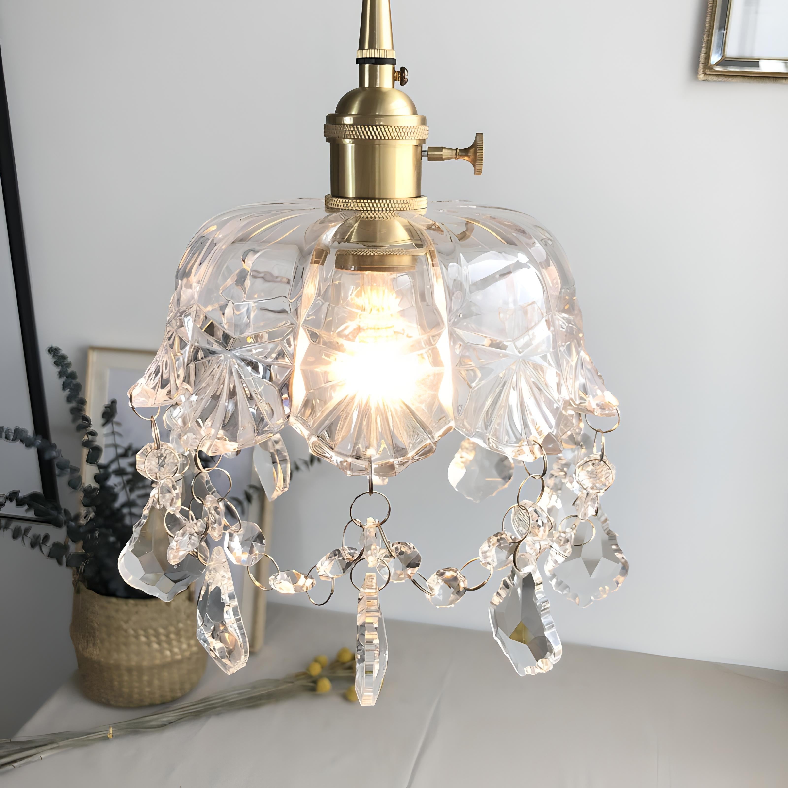 Ermias - Hanging Crystal Glass Transparent Pendant Ceiling Light