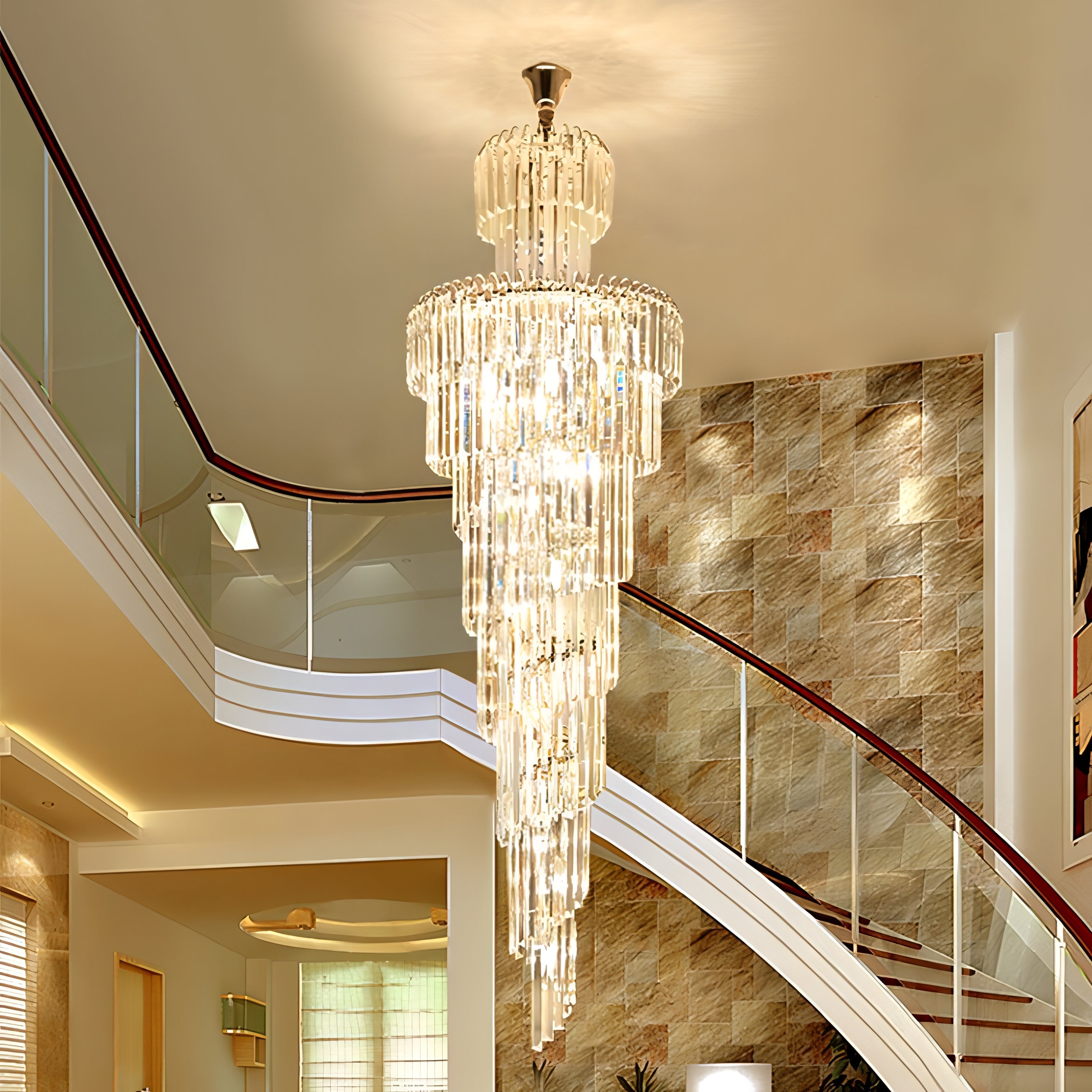 Darius - Long Crystal Tiered Fixed Hanging Ceiling Light Chandelier