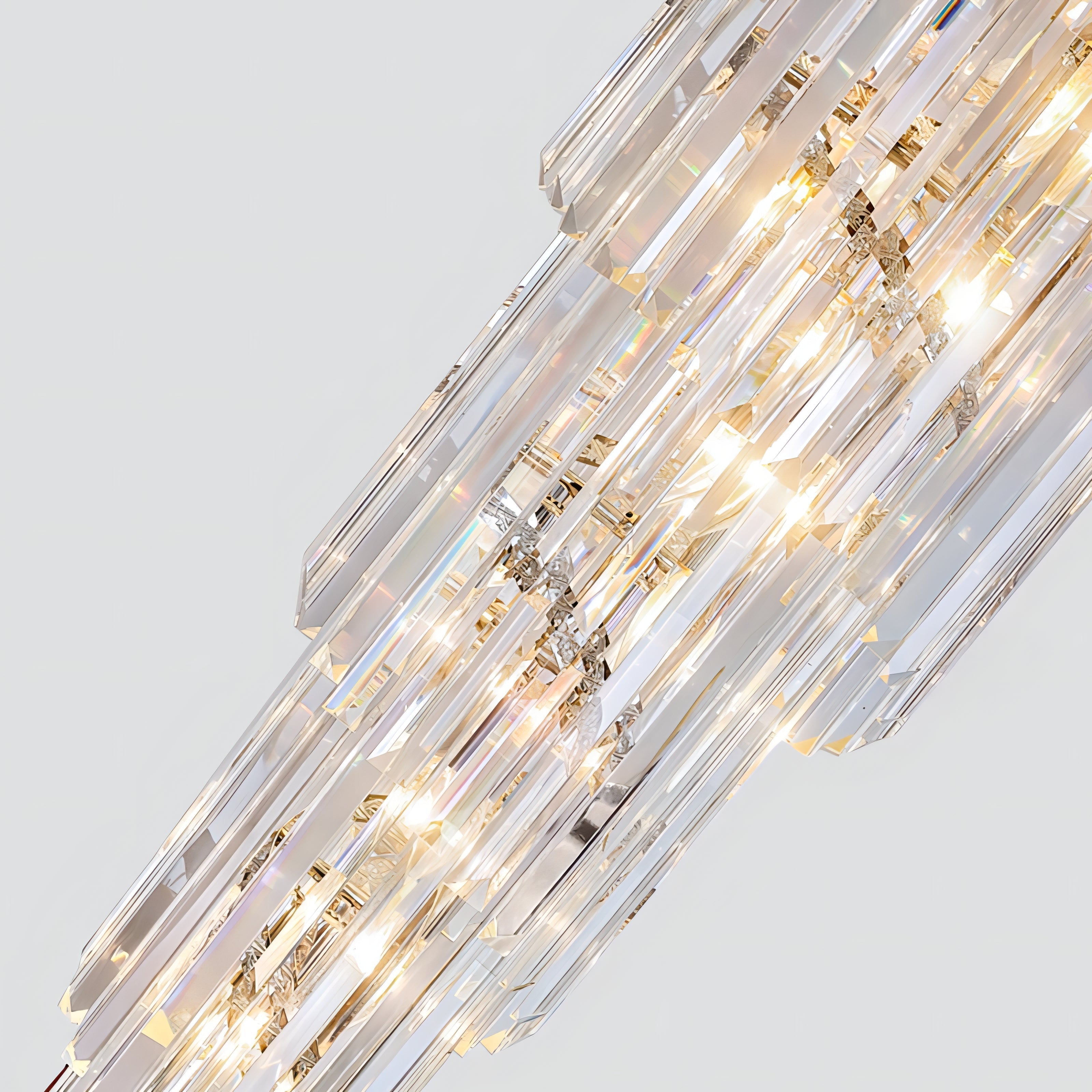 Darius - Long Crystal Tiered Fixed Hanging Ceiling Light Chandelier