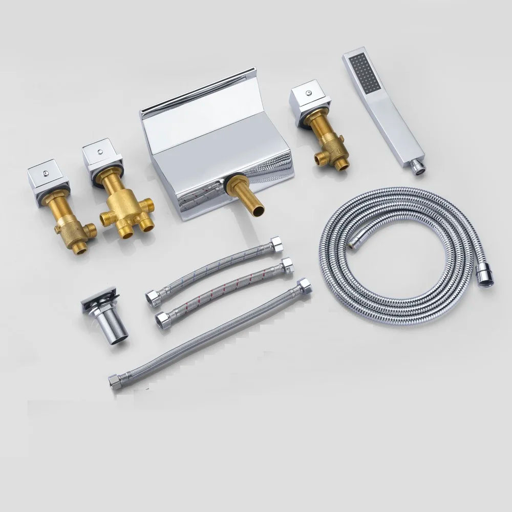 Chisholm - Modern Brass Waterfall Bathtub Tap Set with Pull Out Shower