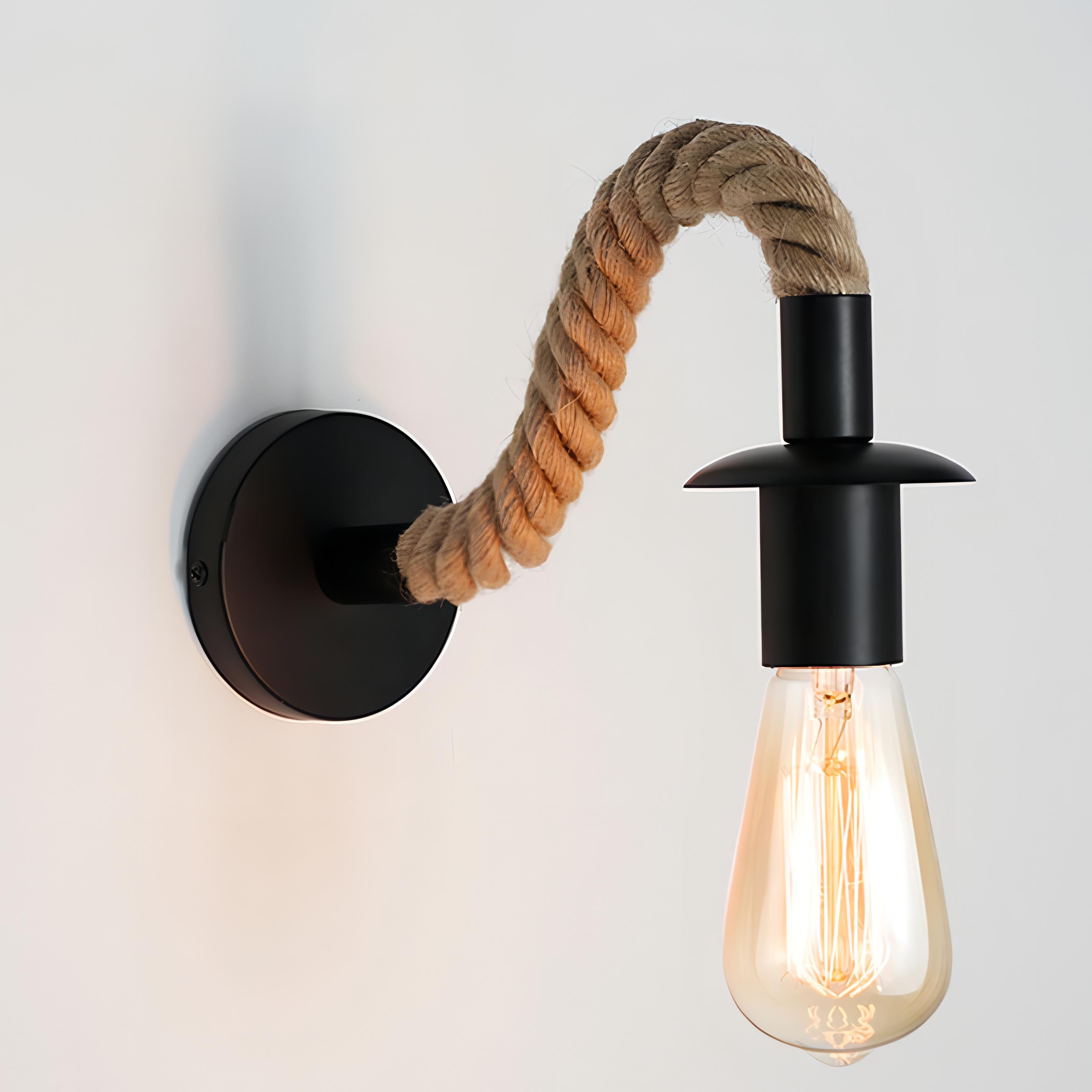 Truett - Curved Hemp Rope Black Wall Light