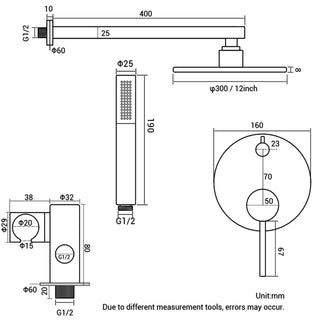 Nyla - Wall Mount Brass Bathroom Shower Set with Rainfall Shower Head