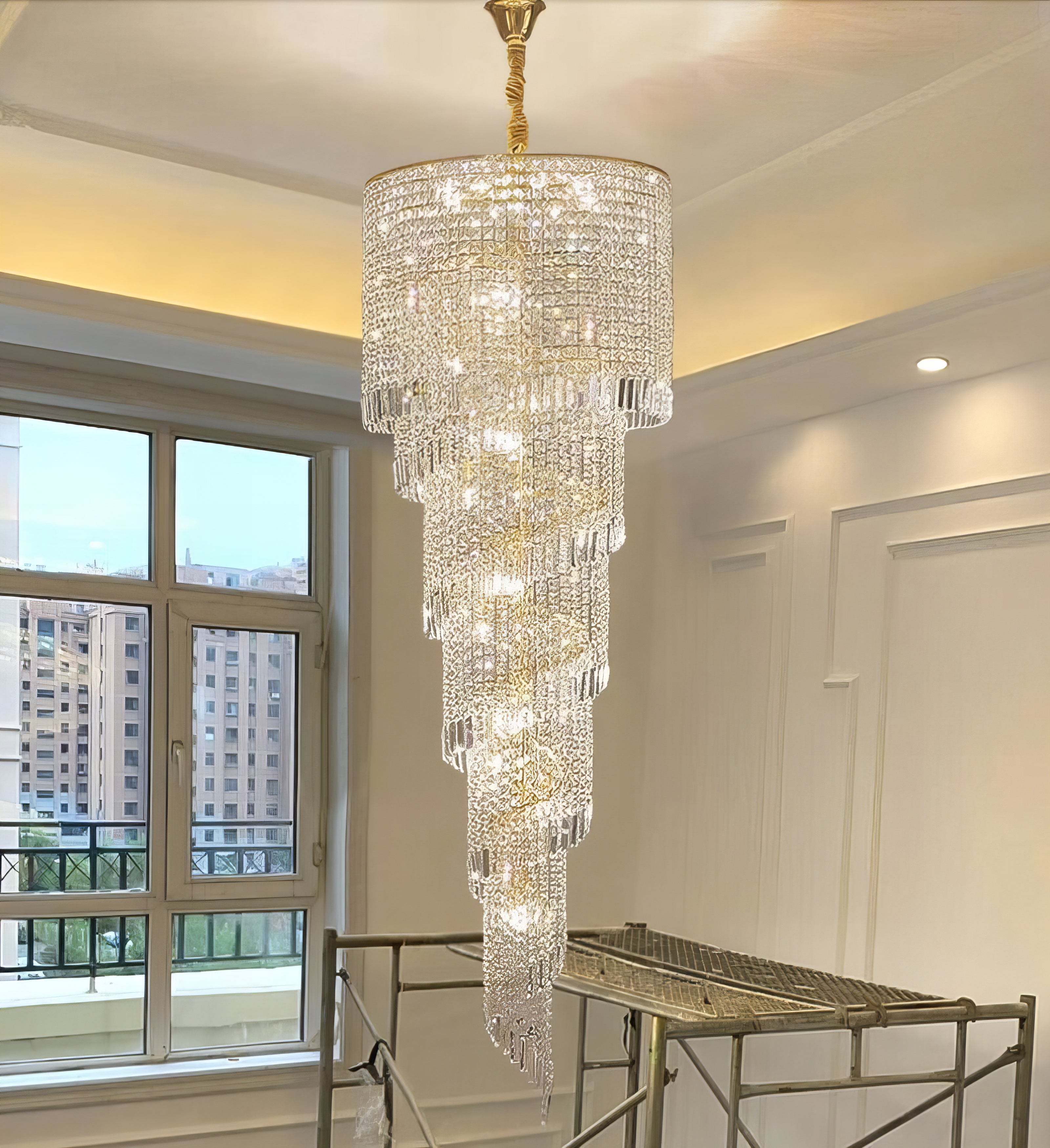 Ares - Crystal Tiered Round Glass Hanging Statement Chandelier