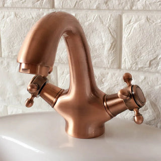 Prince - Vintage Style Copper Finish Gooseneck Basin Tap with Cross Handles