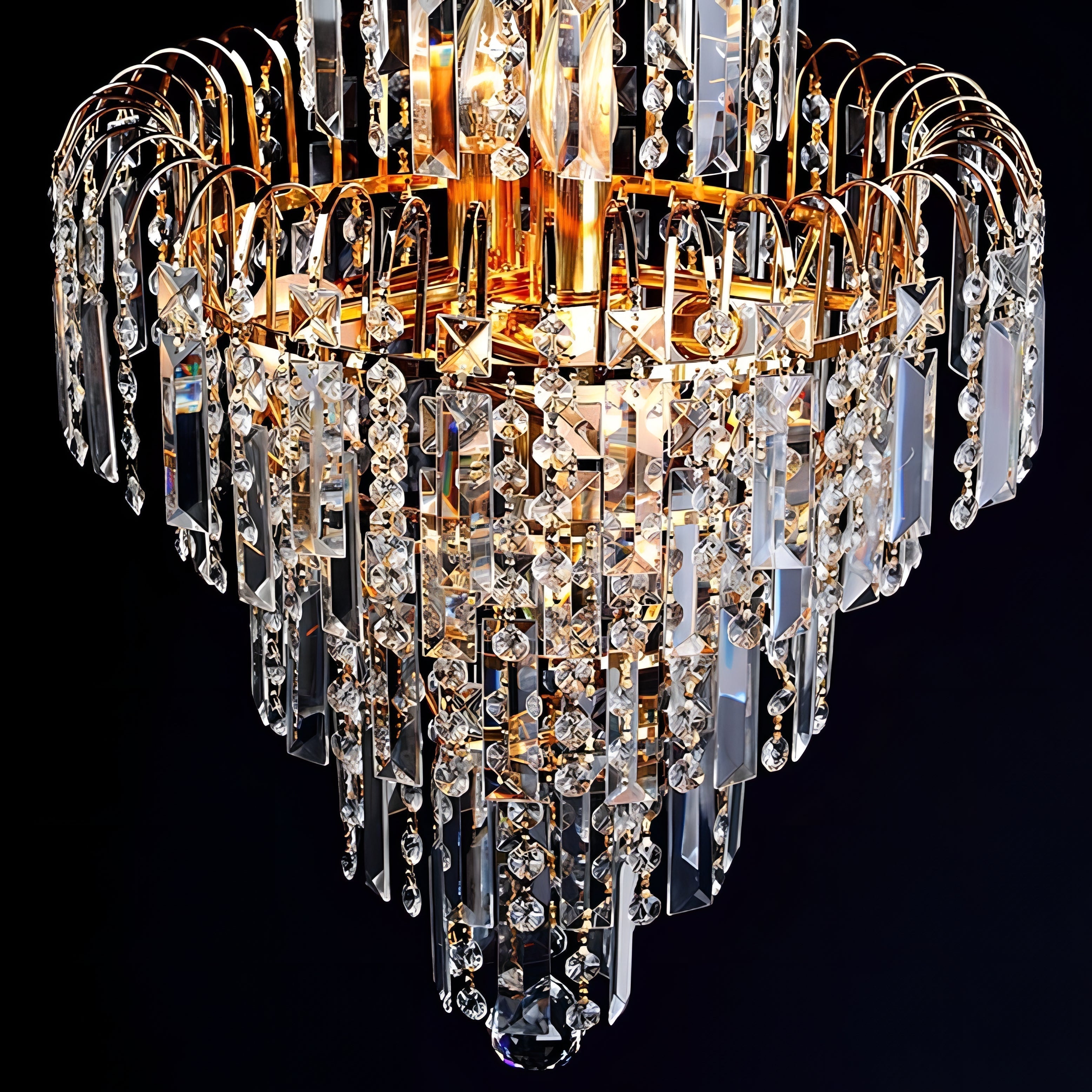 Gustavo - Crystal Shaped Glass Multi-Tier Round Ceiling Light Chandelier