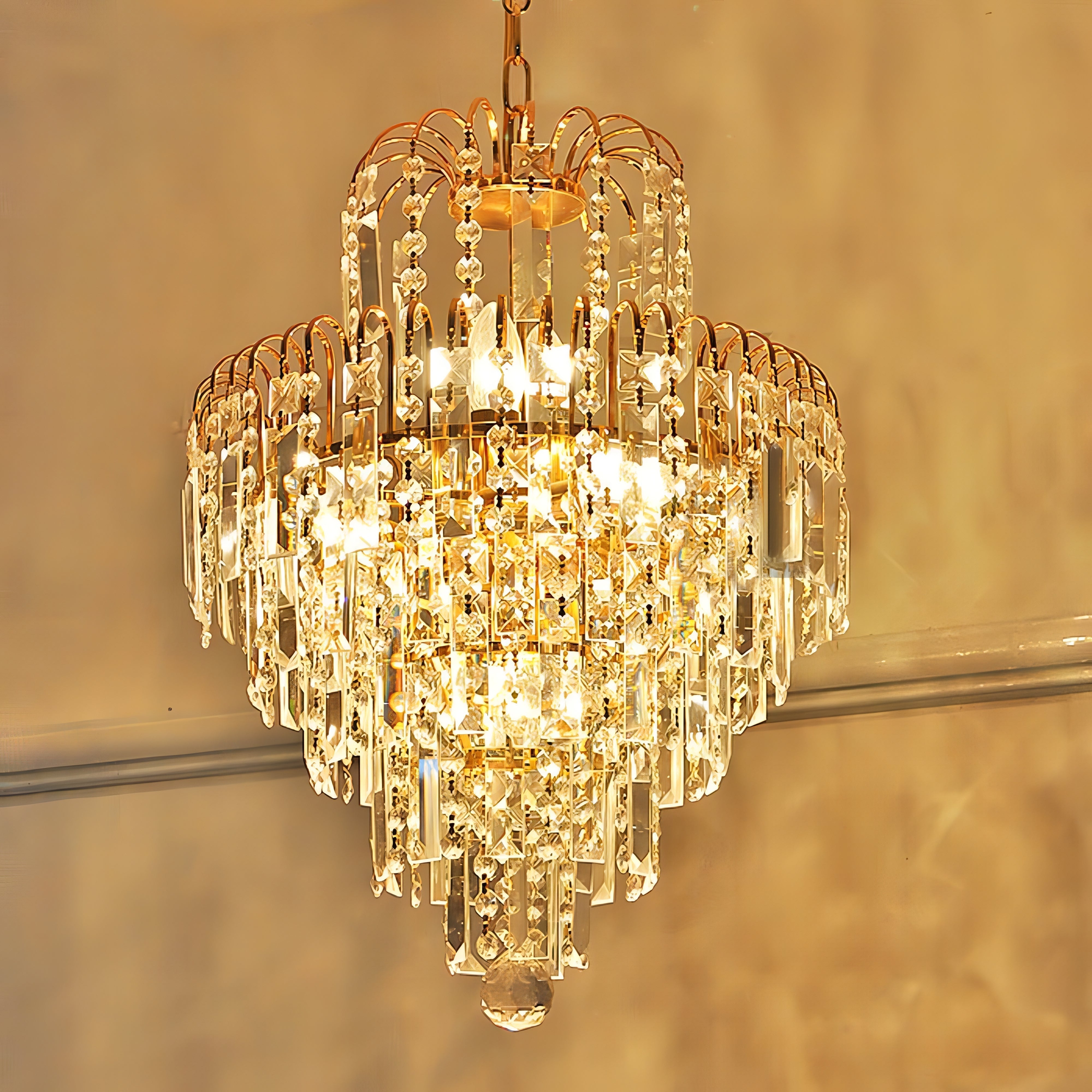 Gustavo - Crystal Shaped Glass Multi-Tier Round Ceiling Light Chandelier
