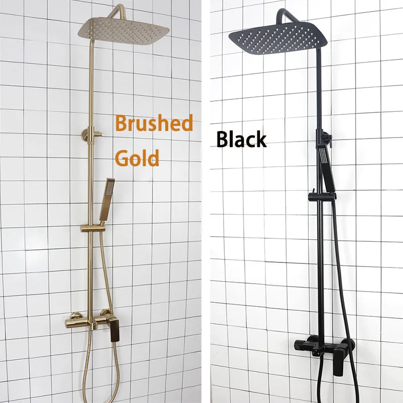 Benavides - Dual Handle Rain Shower Set with Wall Mounted Water Mixer