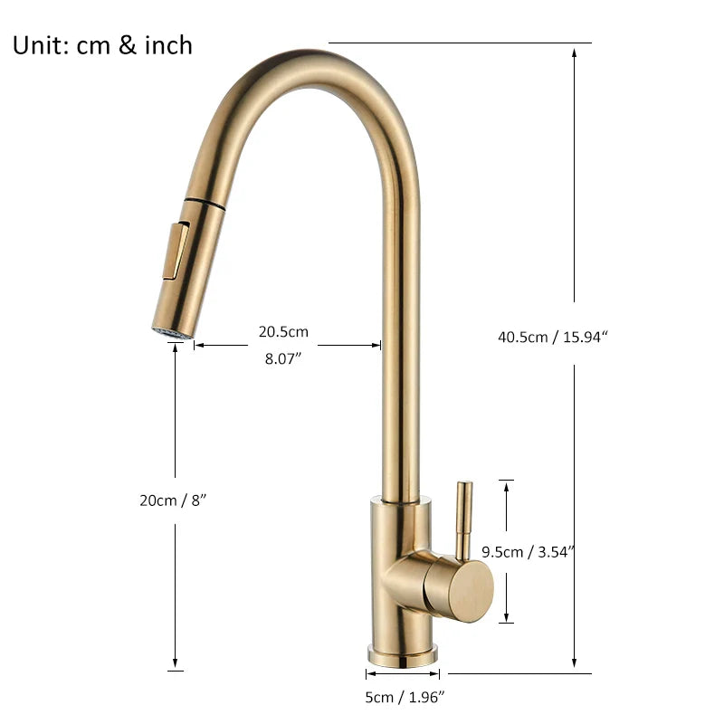 Foley - Kitchen Brushed Gold Pull Out Modern Single Handle Mixer Tap