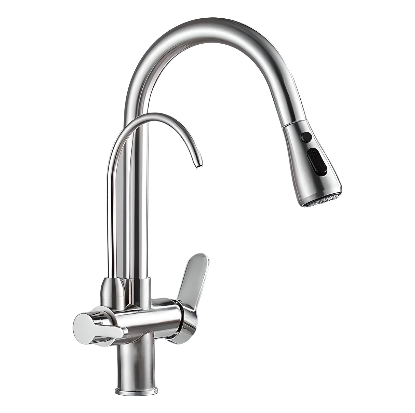 Redman - Solid Brass Pull Out Crane Deck Mounted Single Lever Kitchen Tap