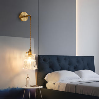 Musa - Round Patterned Glass Hanging Gold Wall Light