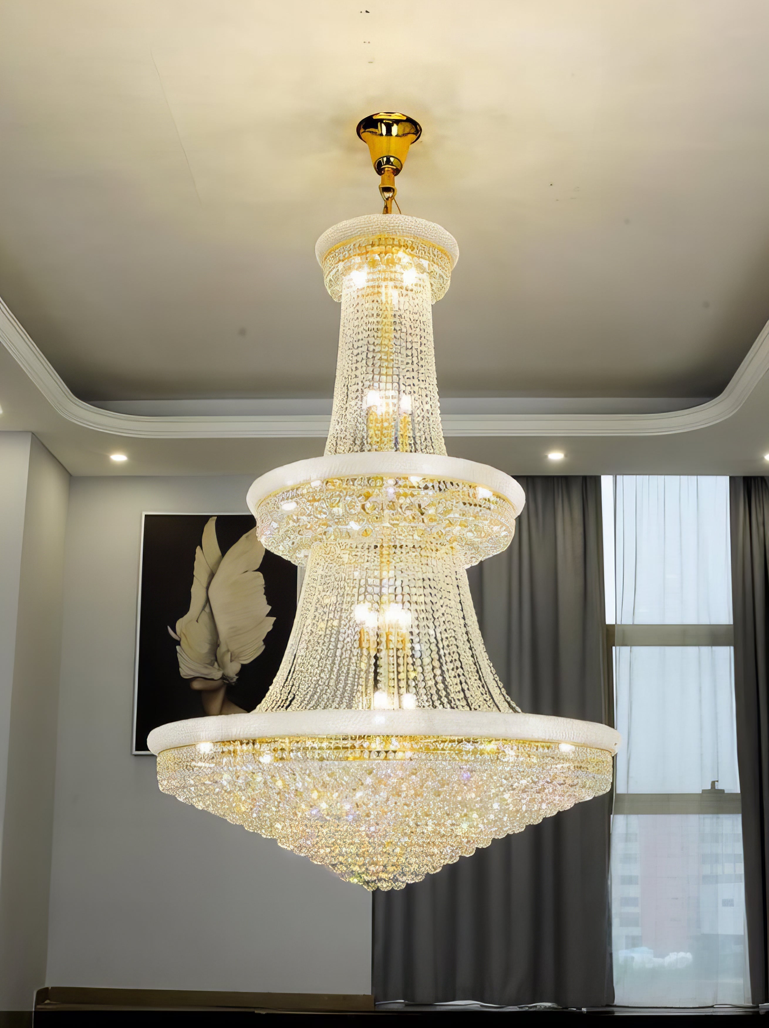 Zaiden - Three Tier Gold Hanging Round Crystal Chandelier
