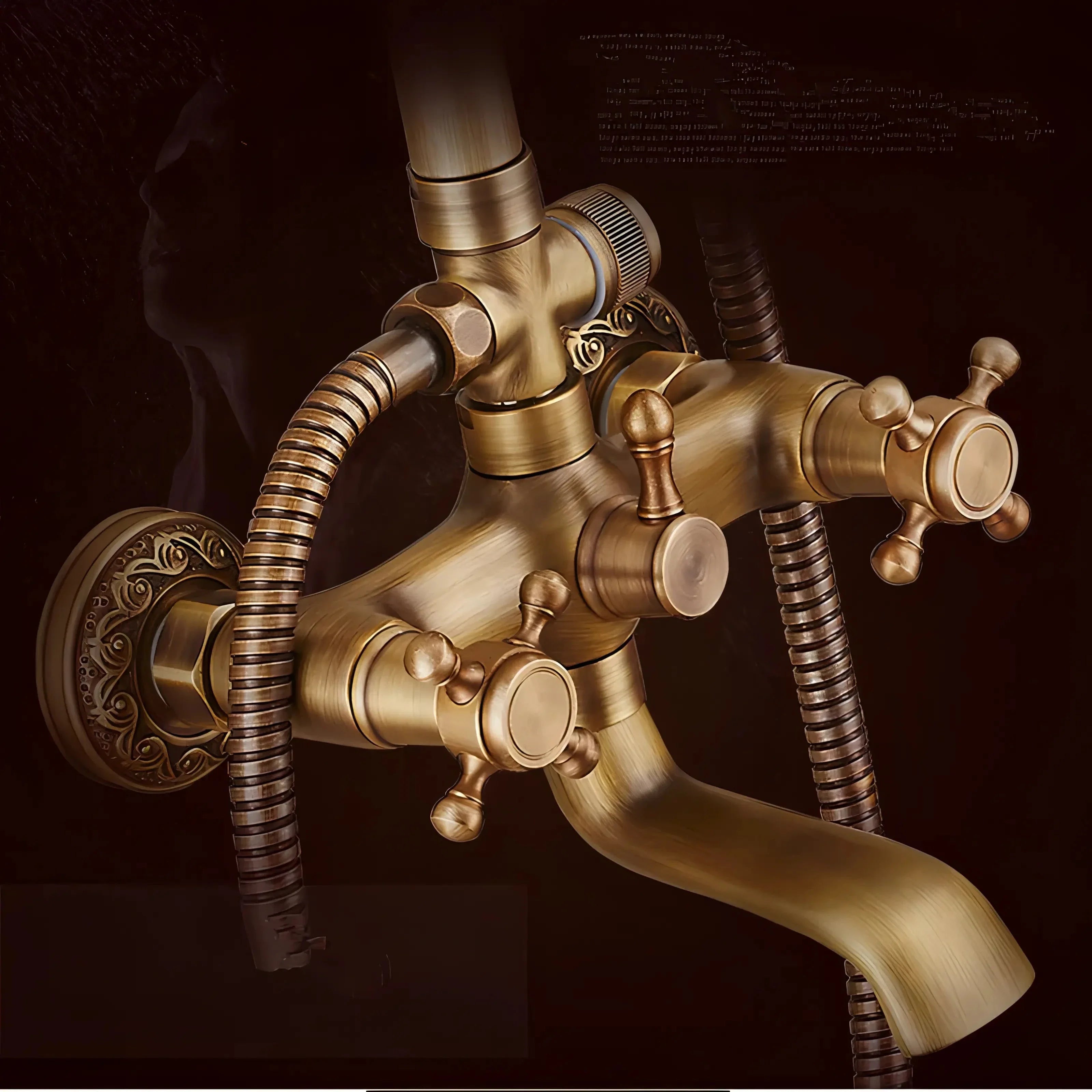 Zola - Brass Antique Wall Mounted Dual Handle Shower Set