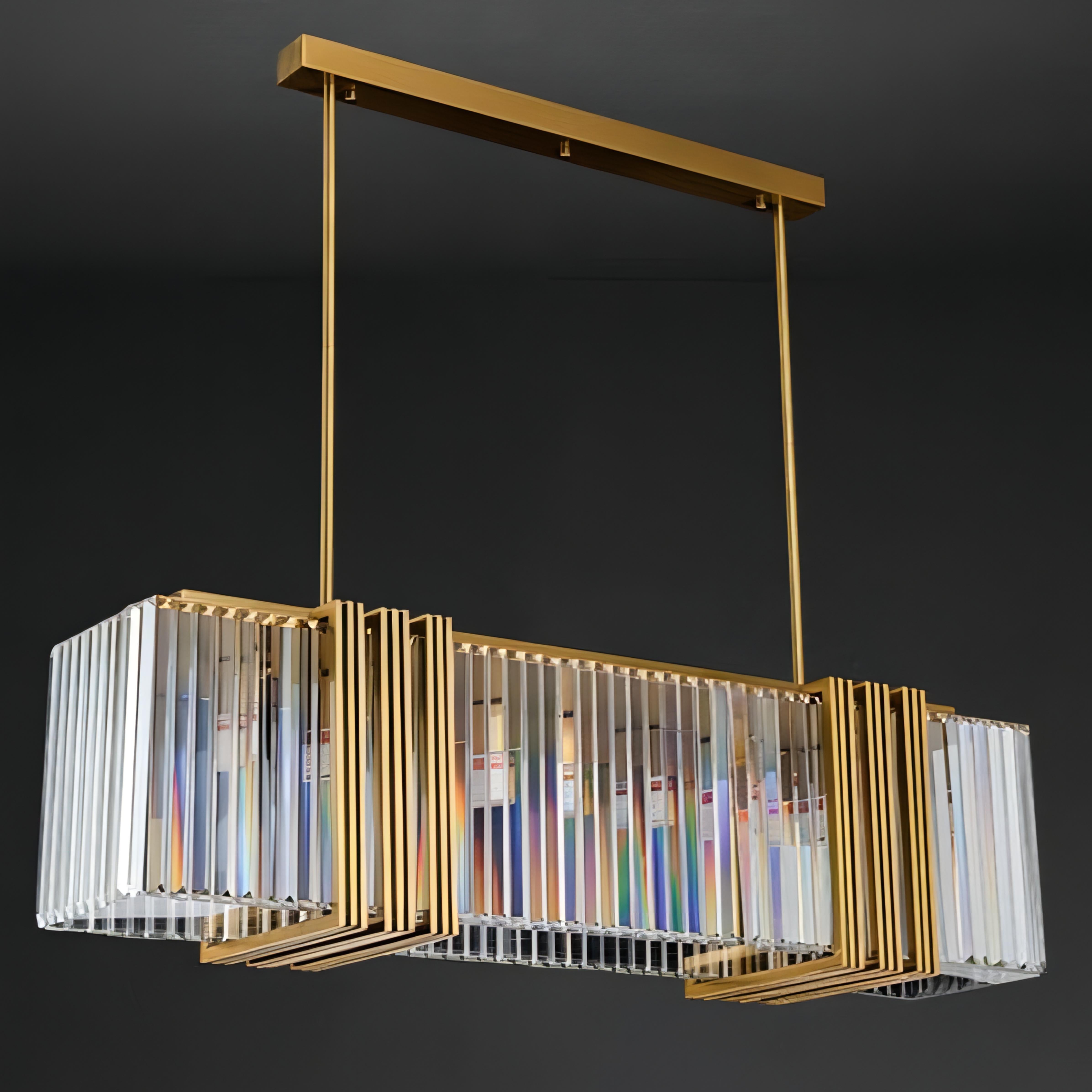 Rozalee - Modern Gold Rectangle Glass Crystal Hanging Ceiling Chandelier