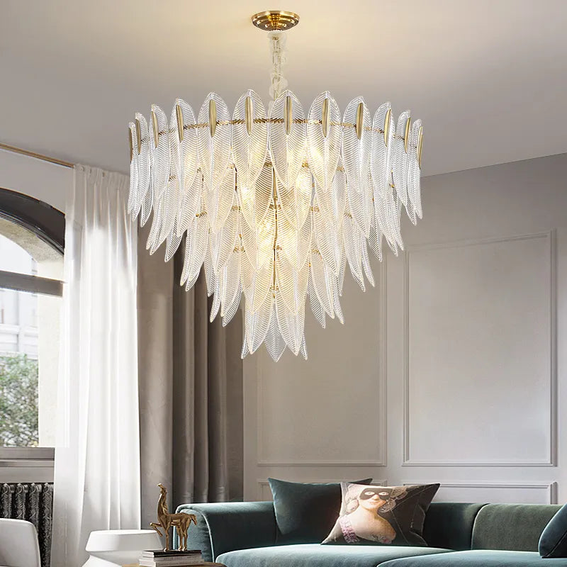 Underwood - Patterned Glass Tiered Feather Ceiling Chandelier