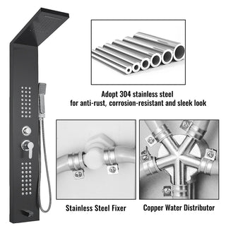 Whitley - Wall Mounted LED Light Shower Panel System Set Waterfall Head With Massage Jets