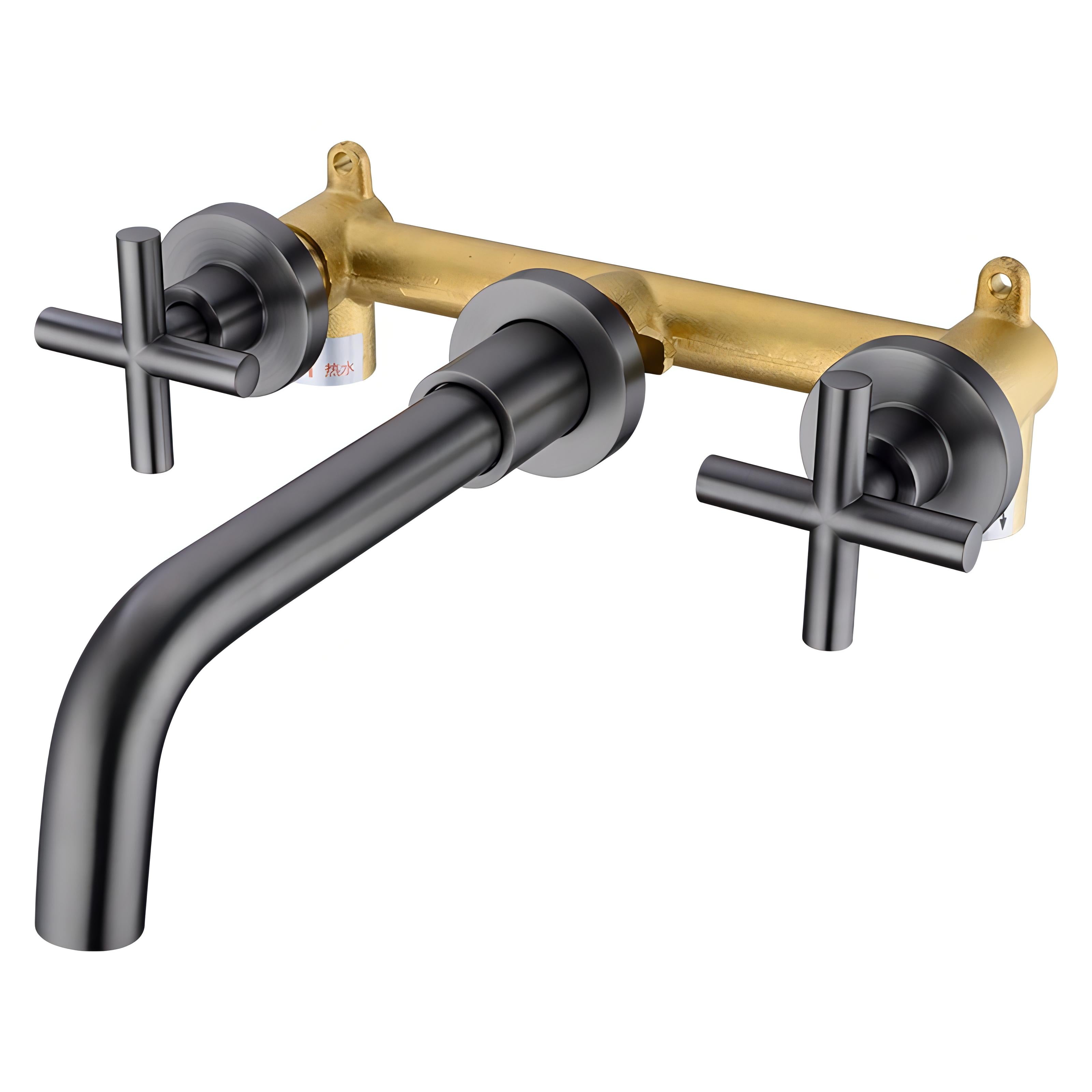 Turner - Modern Brass Double Handle Wall Mounted Basin Tap