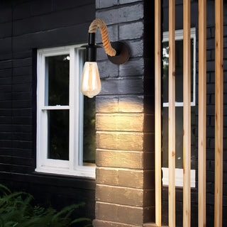 Truett - Curved Hemp Rope Black Wall Light