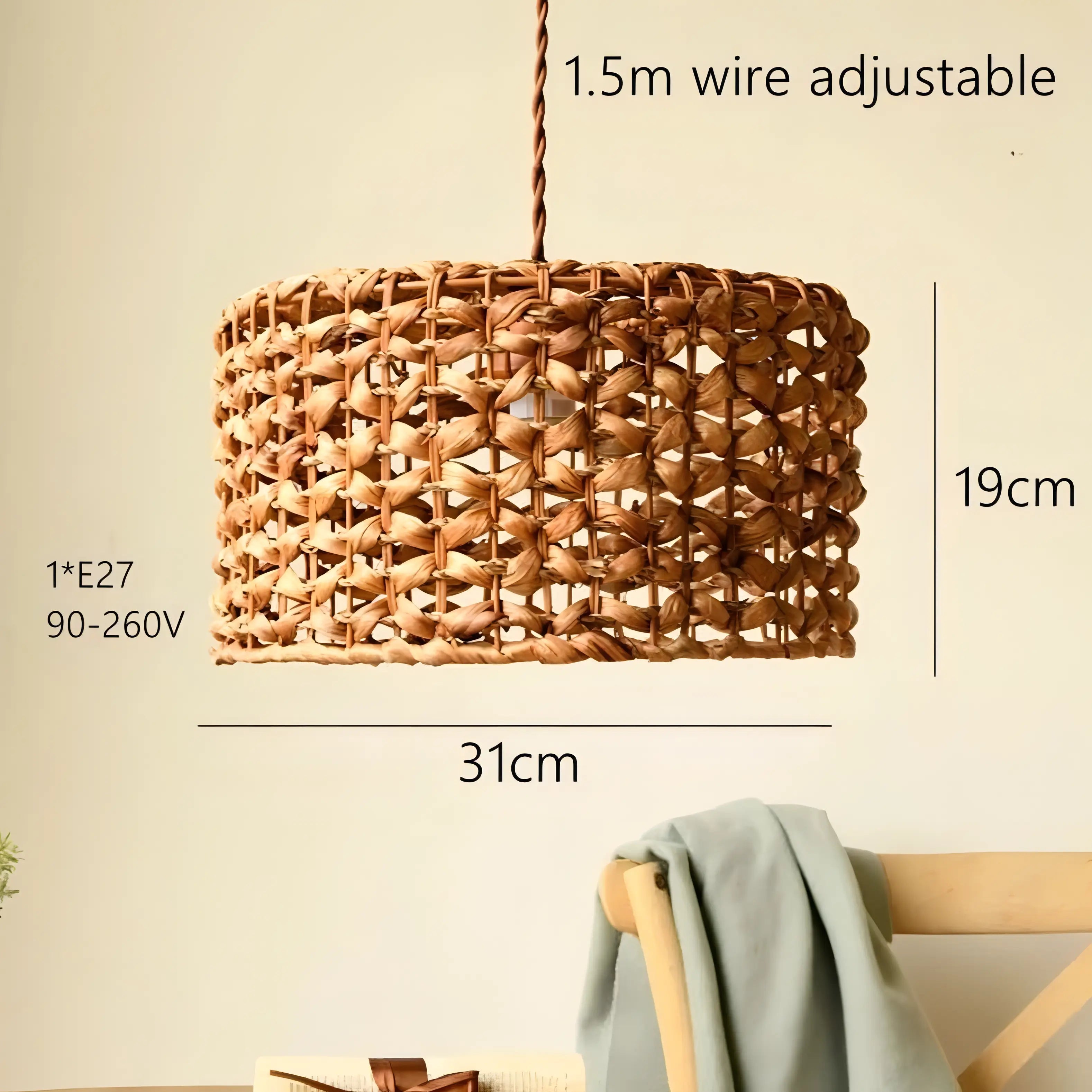 Solomon - Round Rattan Wicker Hanging Ceiling Light