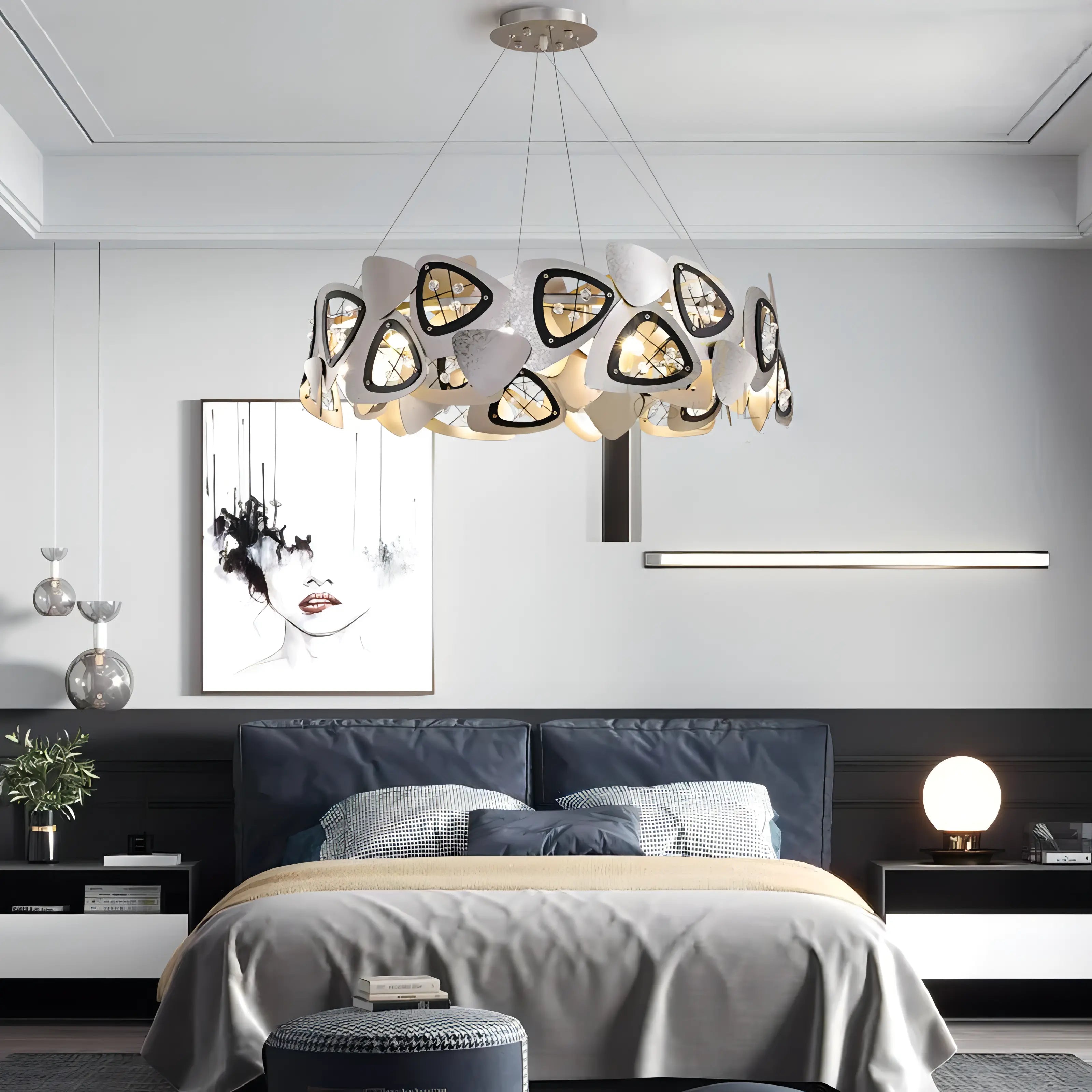 Nagel - Round Silver Leaf Hanging Ceiling Light