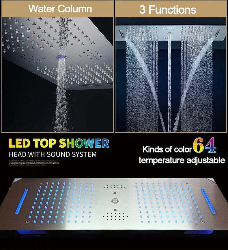 Kaur - Modern LED Stainless Steel Ceiling Mounted Shower Panel with Phone Control