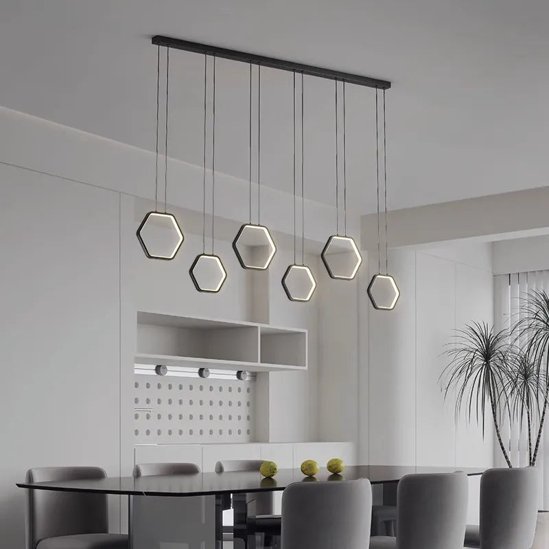 Glykeria - Modern Industrial Hexagon LED Multi Ring Hanging Ceiling Light