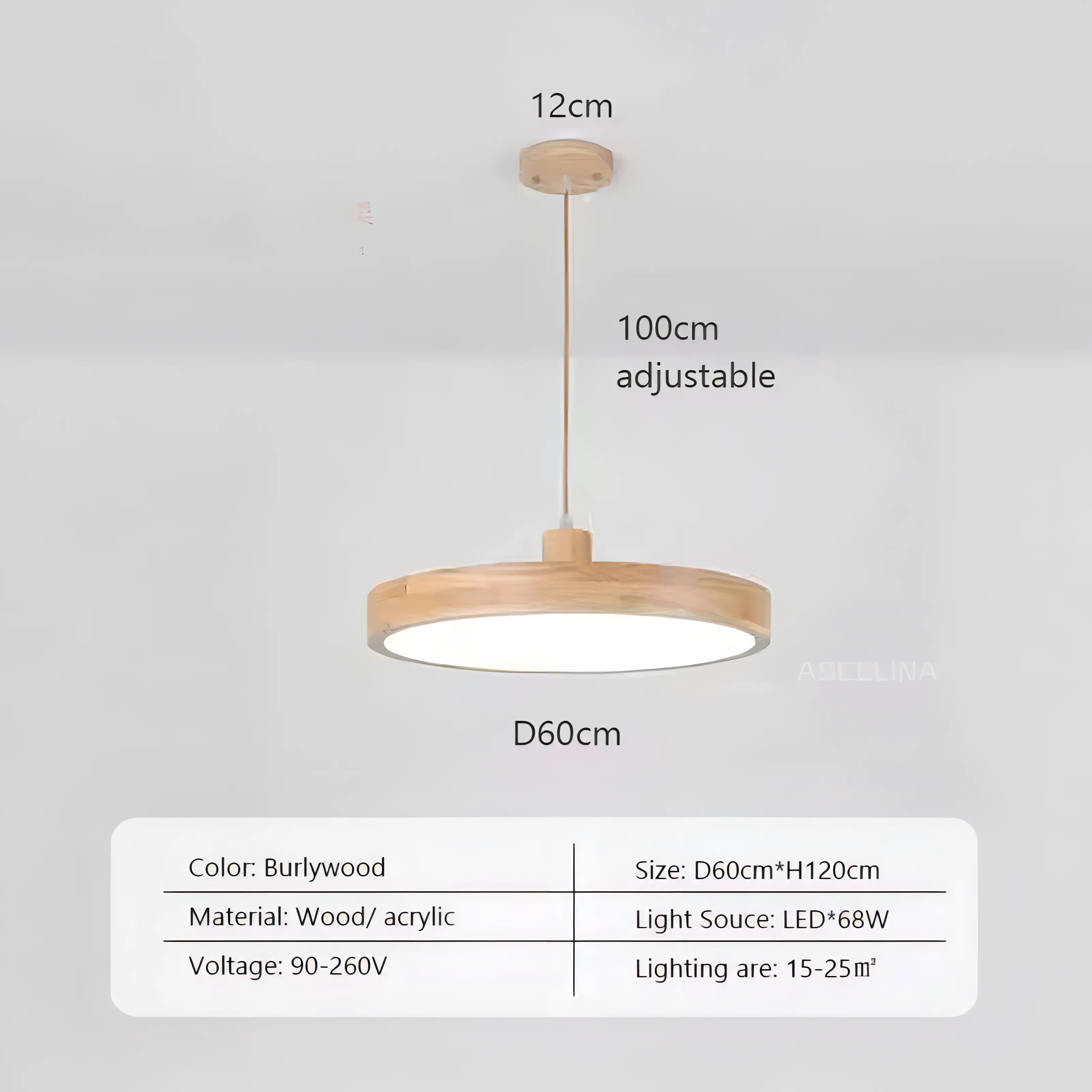 Dulce - Modern Thin Round Wooden Hanging Pendant Ceiling Light