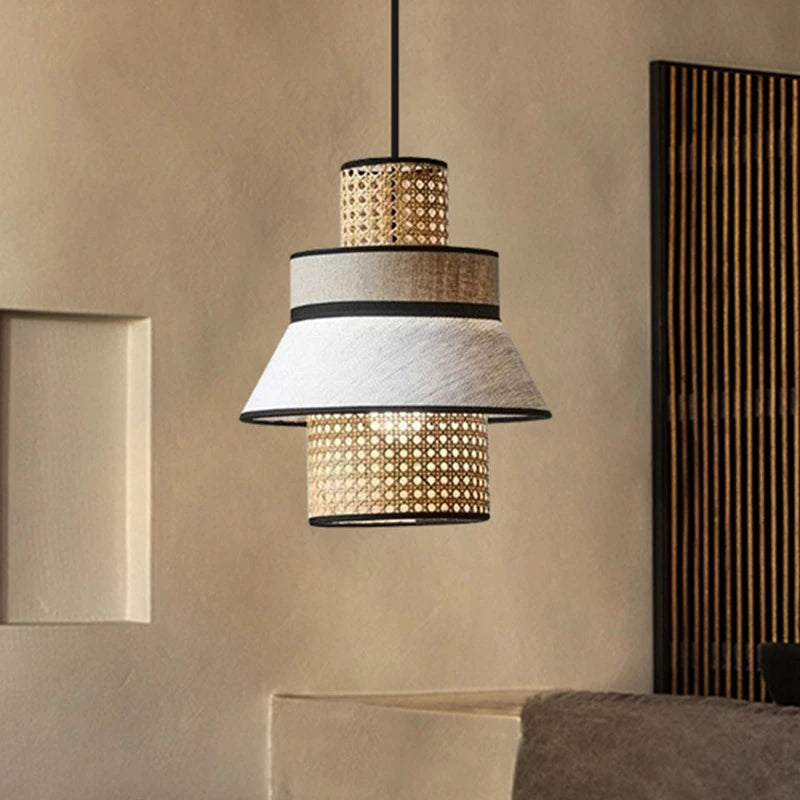 Veronica - Vintage Cloth Rattan Pendant Ceiling Light