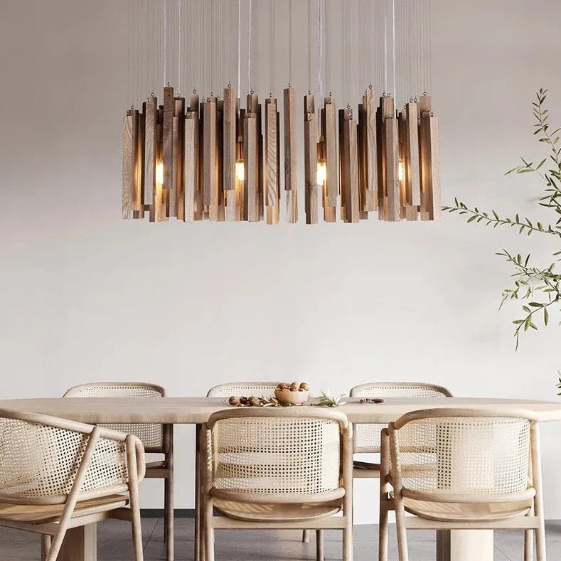 Ellis - Modern Round Wood Stick Hanging Ceiling Light