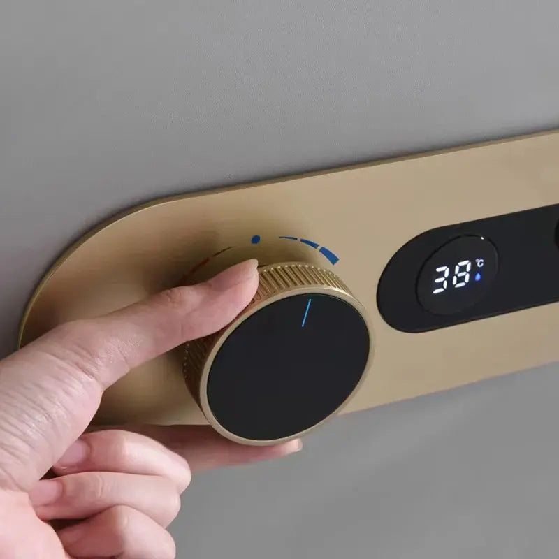 Jacobson - Digital Brushed Gold Shower System with Temperature Display Rainfall Head