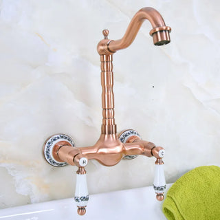 Trenton - Vintage Copper Wall Mount Dual Handle Swivel Spout Bathroom Tap