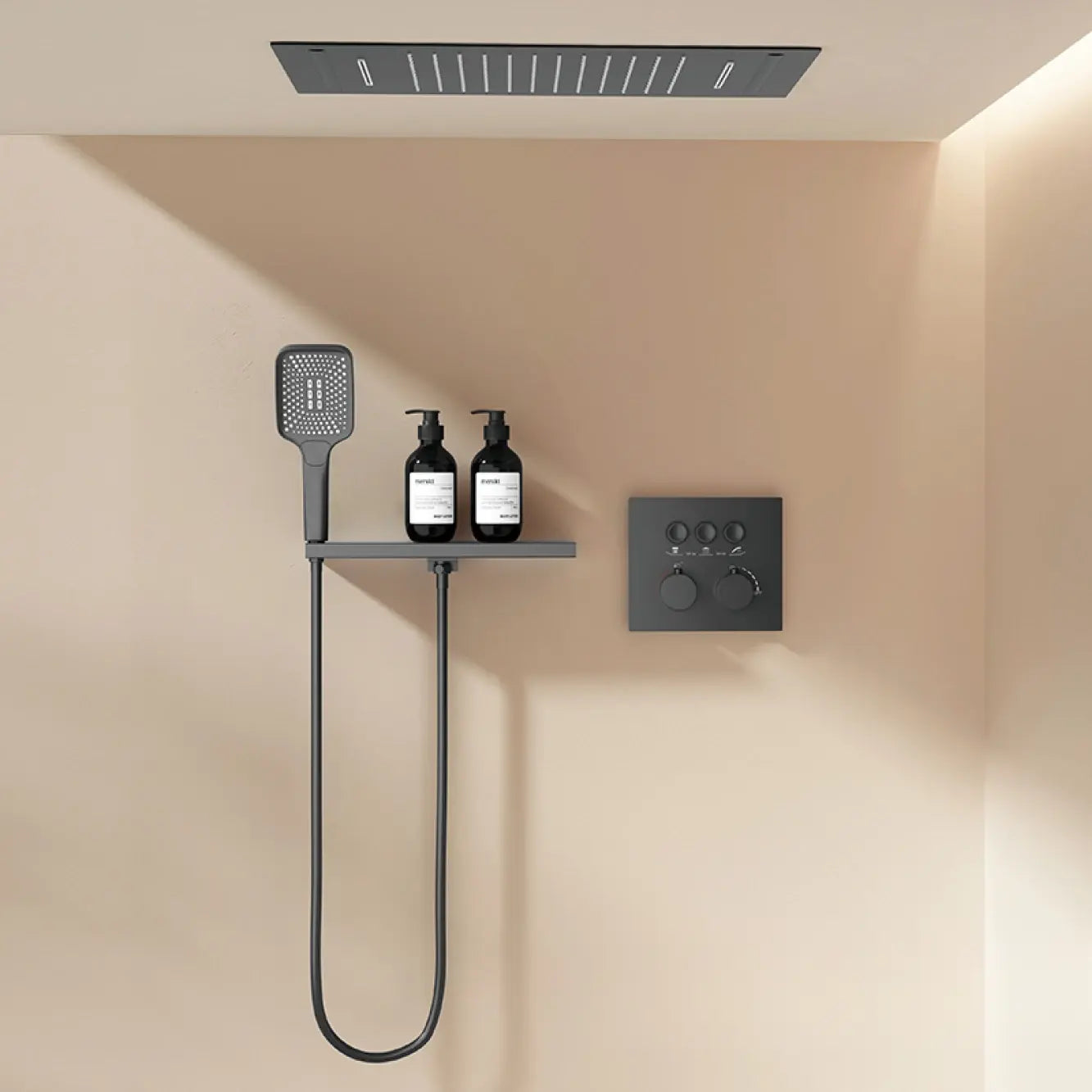 Harden - Modern Brass Wall Mounted Black Shower System with Thermostatic Controls