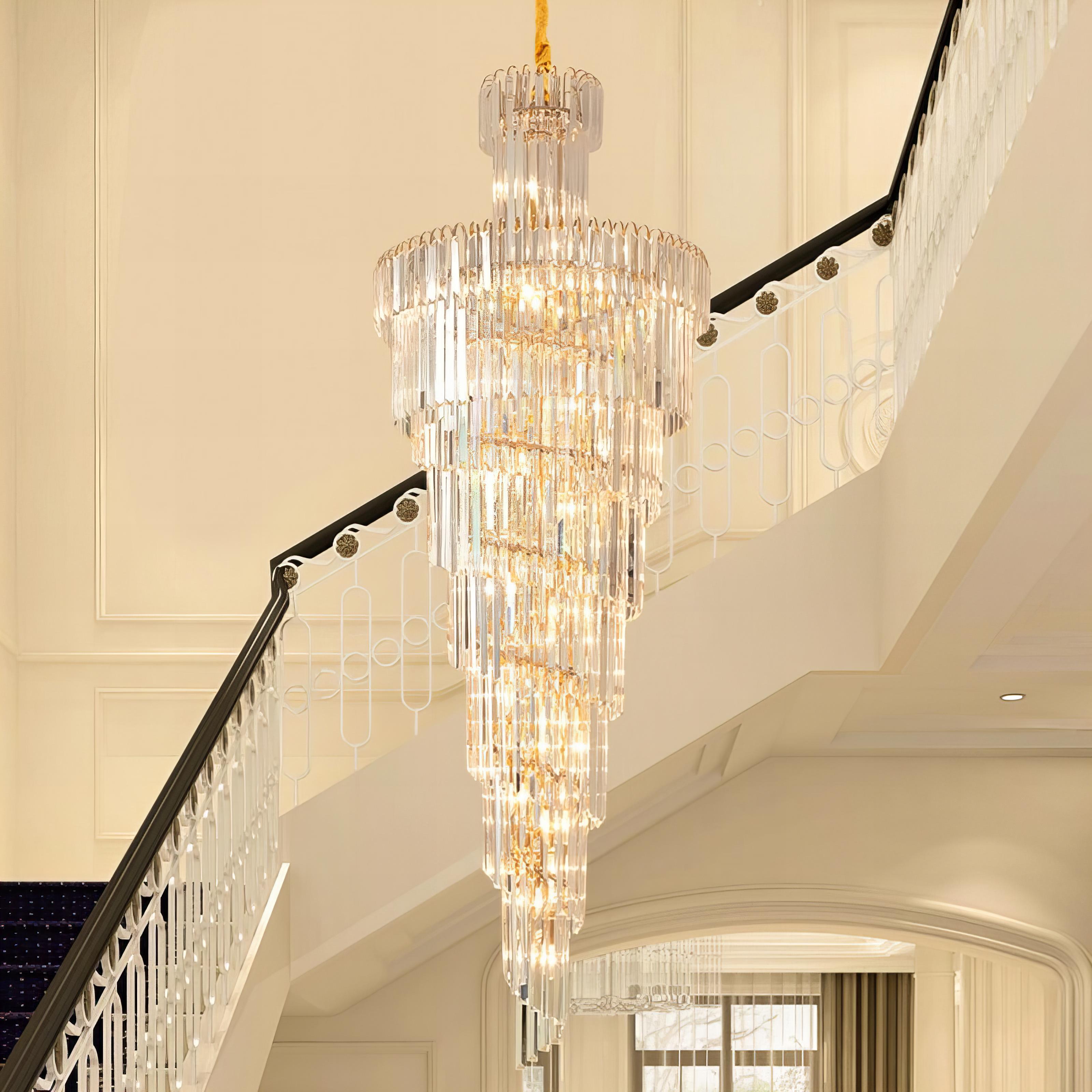 Rose - Round Tiered Crystal Staircase Ceiling Chandelier