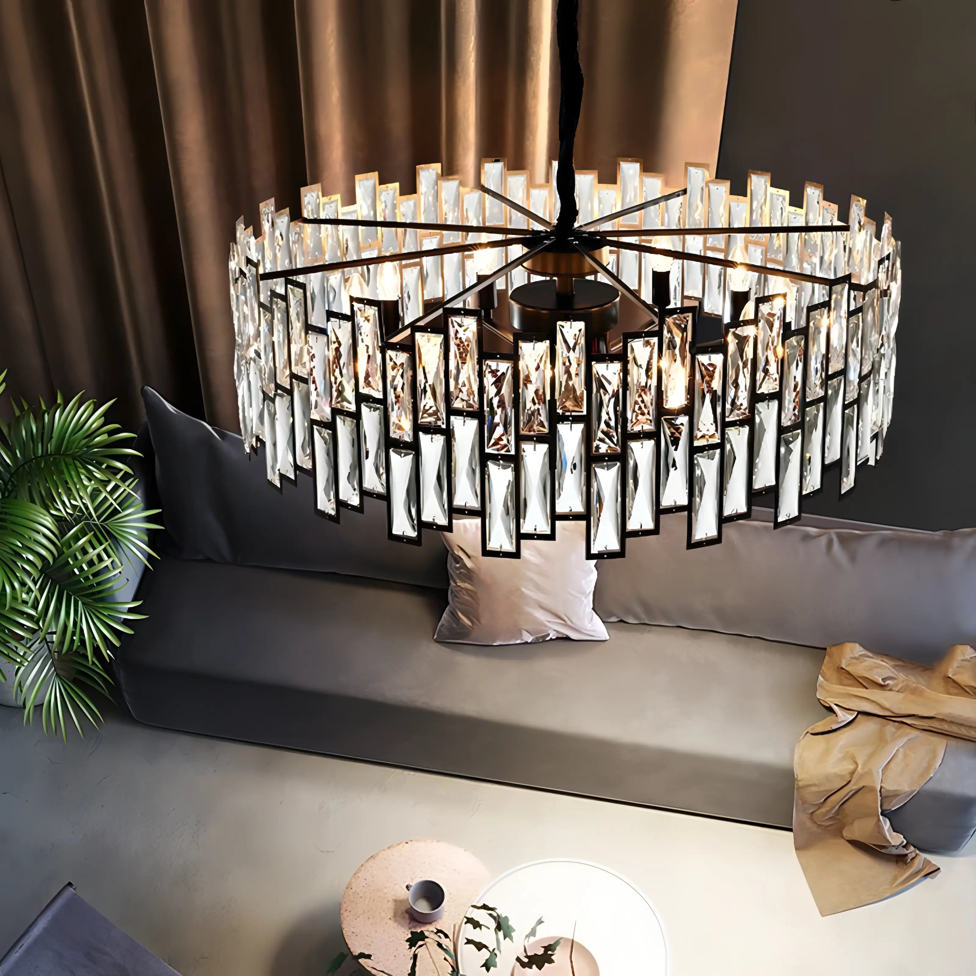 Ellington - Black Round Tiered Glass Ceiling Chandelier