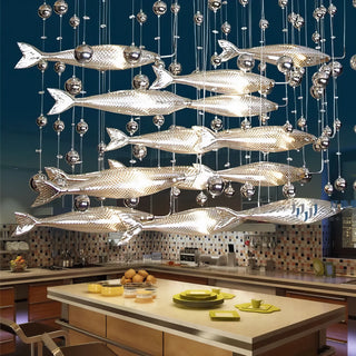 Gia - Hanging Silver Flying Fish Ceiling Chandelier