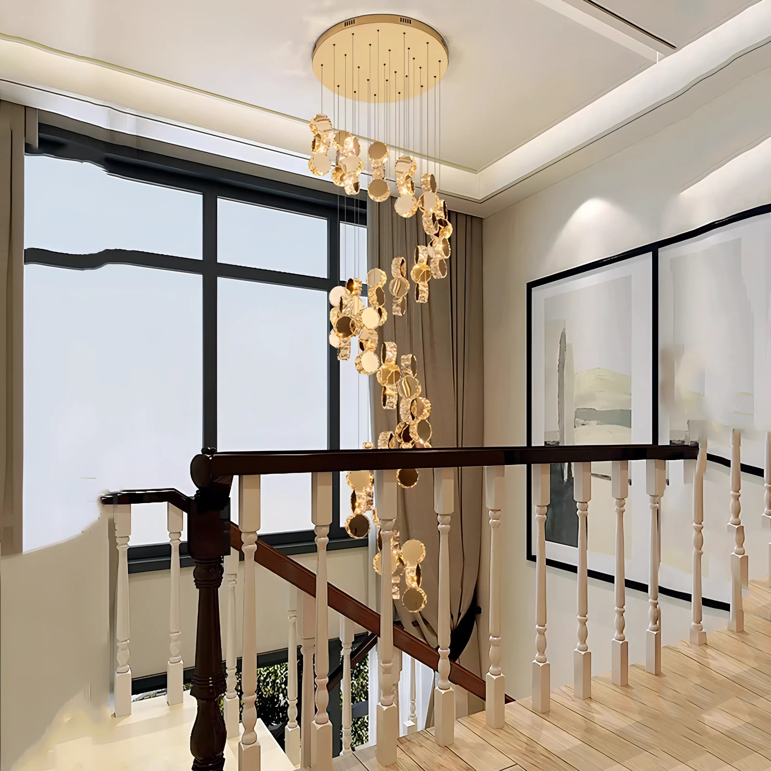 Christina - Round Crystal Gold Hanging Ceiling Chandelier